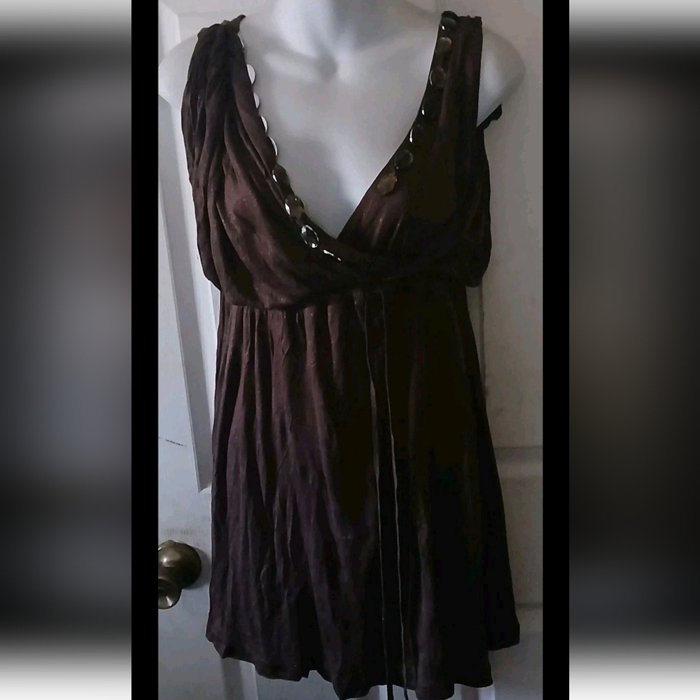 BCBG Maxazria - Brown Jeweled Sleeveless Grecian Style Short Dress. Size Medium